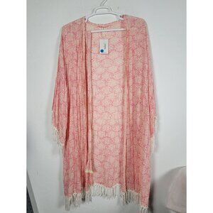 Moonlight Lily Womens Fringe Kimono Robe One Size Pink Floral Boho Hand Made New